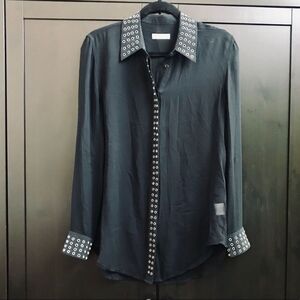 Equipment Silk Semi-Shear Grommeted Buttondown Top